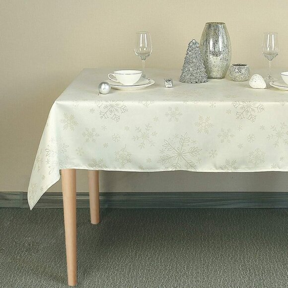 EUC LAVIN Gold Shimmer Snowflake Christmas Winter Tablecloth 104x60 - Picture 5 of 16